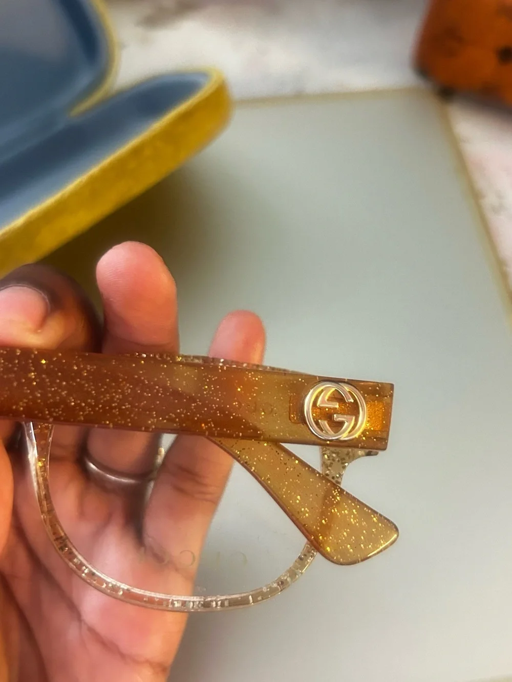 Gucci Women's Glitter Gold and Brown Cat-Eye Sunglasses